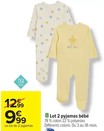 Carrefour Lot 2 pyjamas bébé offre