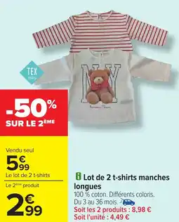 Carrefour Lot de 2 t-shirts manches longues offre