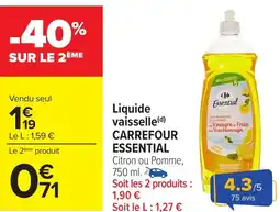 Carrefour Liquide vaisselle CARREFOUR ESSENTIAL offre