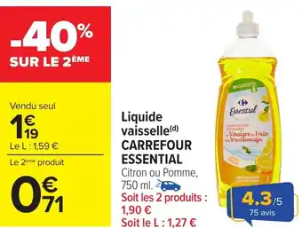 Carrefour Liquide vaisselle CARREFOUR ESSENTIAL offre