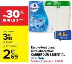 Carrefour Essuie-tout blanc ultra absorption CARREFOUR ESSENTIAL offre