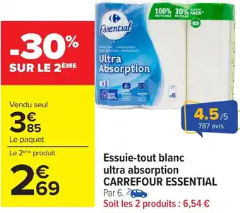 Carrefour Essuie-tout blanc ultra absorption CARREFOUR ESSENTIAL offre