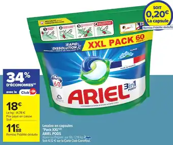 Carrefour Lessive en capsules Pack XXL ARIEL PODS offre