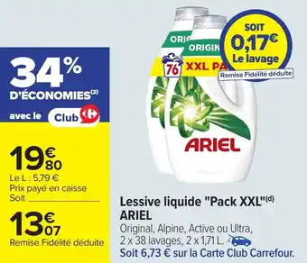 Carrefour Lessive liquide Pack XXL ARIEL offre