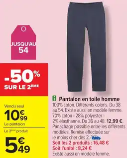 Carrefour Pantalon en toile homme offre