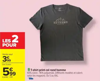 Carrefour T-shirt print col rond homme offre