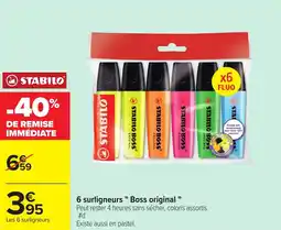 Carrefour 6 surligneurs Boss original STABILO offre