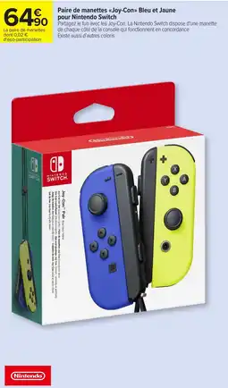 Carrefour Paire de manettes Joy-Con Bleu et Jaune pour Nintendo Switch offre