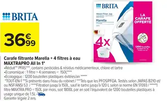 Carrefour Carafe filtrante Marella + 4 filtres à eau MAXTRAPRO All In 1 offre