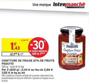 Intermarché Contact Confiture de fraise 67% de fruits paquito offre