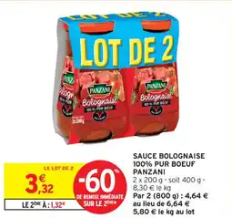 Intermarché Contact Sauce bolognaise 100% pur boeuf panzani offre