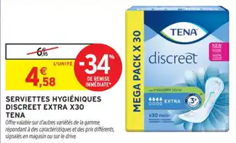 Intermarché Contact Serviettes hygiéniques discreet extra x30 tena offre