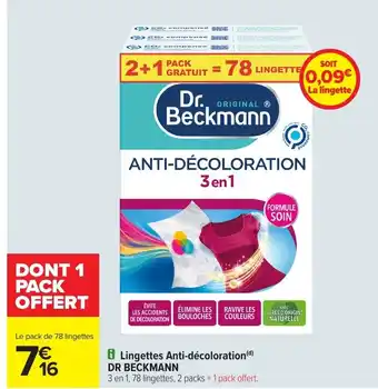 Carrefour DR BECKMANN Lingettes Anti-décoloration offre