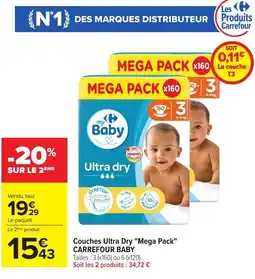 Carrefour CARREFOUR BABY Couches Ultra Dry "Mega Pack" offre