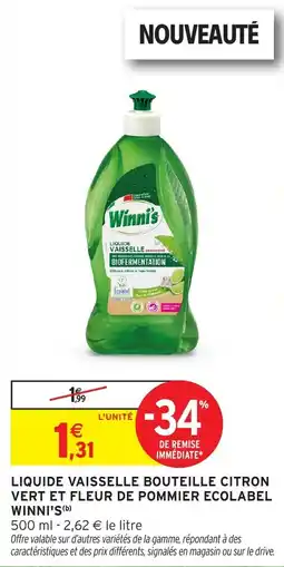 Intermarché Hyper Liquide vaisselle bouteille citron vert et fleur de pommier ecolabel winni's offre