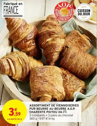 Intermarché Hyper Assortiment de viennoiseries pur beurre au beurre a o p charente poitou x6 offre