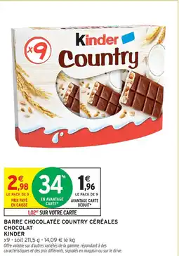 Intermarché Hyper Barre chocolatée country céréales chocolat kinder offre