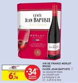 Intermarché Hyper Vin de france merlot rouge cuvée jean baptiste offre