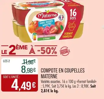 Match MATERNE Compote en coupelles offre