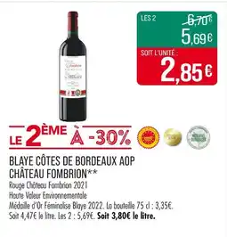 Match CHÂTEAU FOMBRION Blaye Côtes de Bordeaux AOP offre