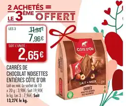 Match CÔTE D’OR Carrés de chocolat noisettes entières offre