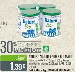 Match MALO YAOURT AU LAIT ENTIER BIO offre