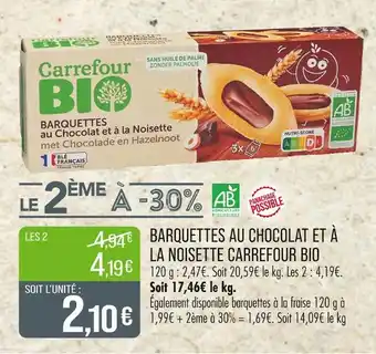 Match Carrefour BIO Barquettes au chocolat et à la noisette offre