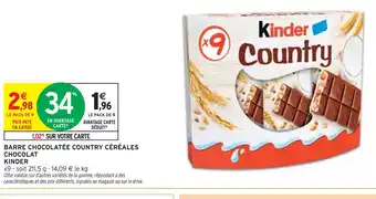 Intermarché KINDER COUNTRY Barre chocolatée céréales chocolat offre