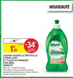 Intermarché WINNI'S Liquide vaisselle bouteille citron vert et fleur de pommier ecolabel offre