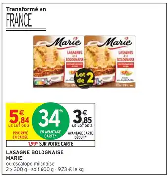 Intermarché MARIE Lasagne bolognaise offre