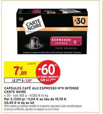 Intermarché CARTE NOIRE Capsules café alu espresso n°9 intense offre