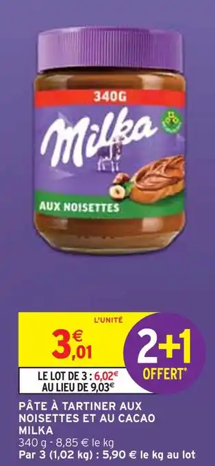 Intermarché MILKA Pâte à tartiner aux noisettes et au cacao offre