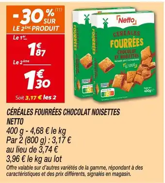 Netto NETTO Céréales fourrées chocolat noisettes offre