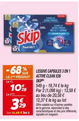 Netto SKIP Lessive Capsules 3 en 1 Active Clean X26 offre