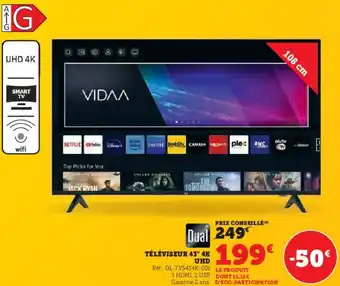 Hyper U Téléviseur 43" 4K UHD offre