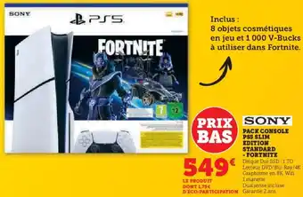 Hyper U Sony pack console ps5 slim edition standard fortnite offre