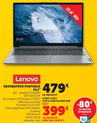 Hyper U Lenovo Ordinateur portable 15,6 offre