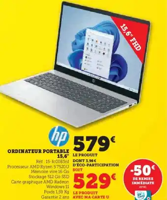 Hyper U Ordinateur portable 15,6" hp offre