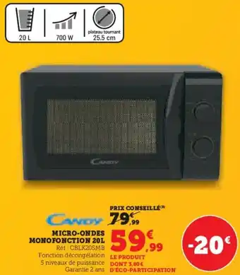 Hyper U Micro-ondes monofonction CANDY offre