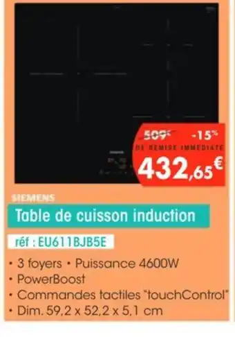 Pro&Cie SIEMENS Table de cuisson induction offre