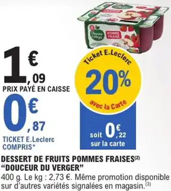 E.Leclerc Express Dessert de fruits pommes fraises douceur du verger offre