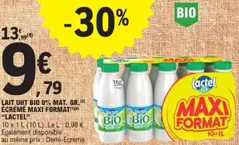 E.Leclerc Express Lait uht bio 0% mat. gr. écrémé maxi format lactel offre