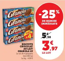 Hyper U Biscuits chocolat au lait granola lu offre