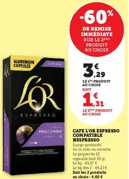 Hyper U Cafe l'or espresso compatible nespresso offre