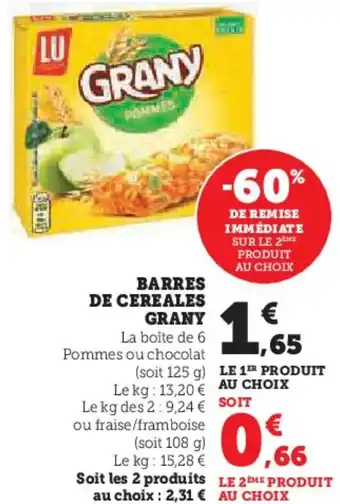 Hyper U Barres de cereales grany offre