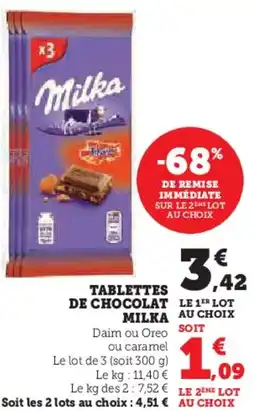 Hyper U Tablettes de chocolat milka offre