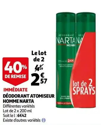 Auchan Narta déodorant atomiseur homme offre