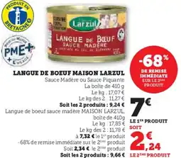 Hyper U Langue de boeuf maison larzul offre