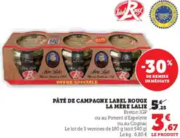 Hyper U Pâté de campagne label rouge la mère lalie offre