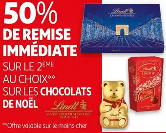 Auchan Lindt bon plan sur le 2ème au choix sur les chocolats de noël de la marque lindt offre
